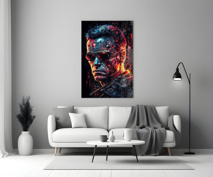 Cyborg Mechanic Face Glass Wall Art