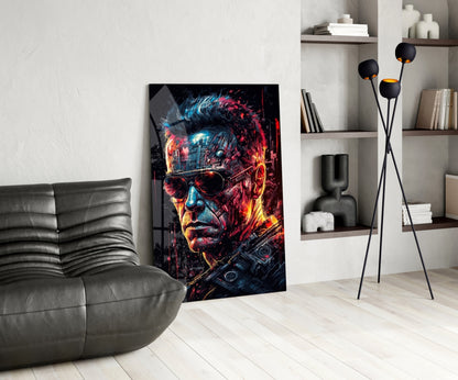 Cyborg Mechanic Face Glass Wall Art