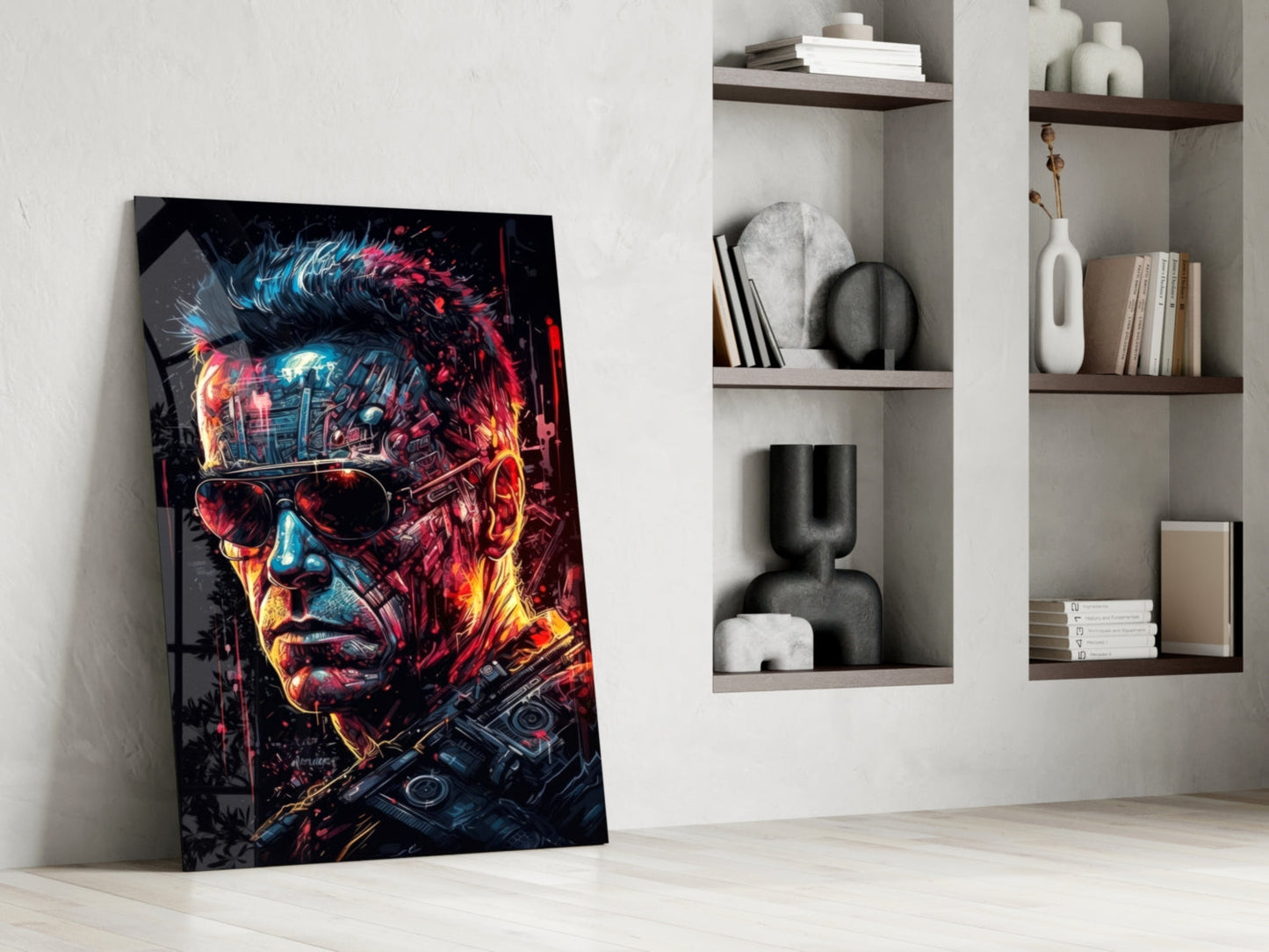 Cyborg Mechanic Face Glass Wall Art