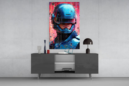 Futuristic Robot Enforcer Glass Wall Art