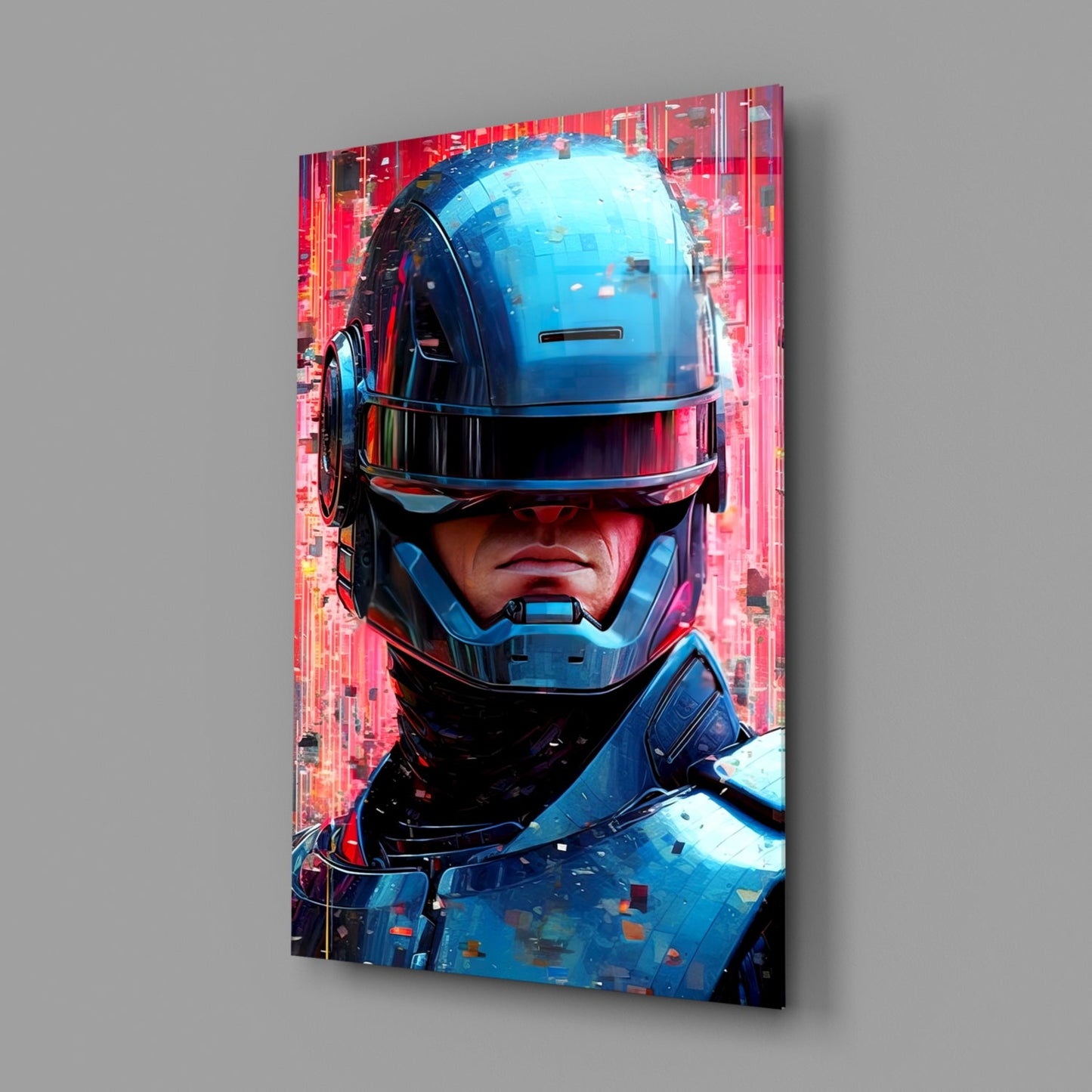 Futuristic Robot Enforcer Glass Wall Art