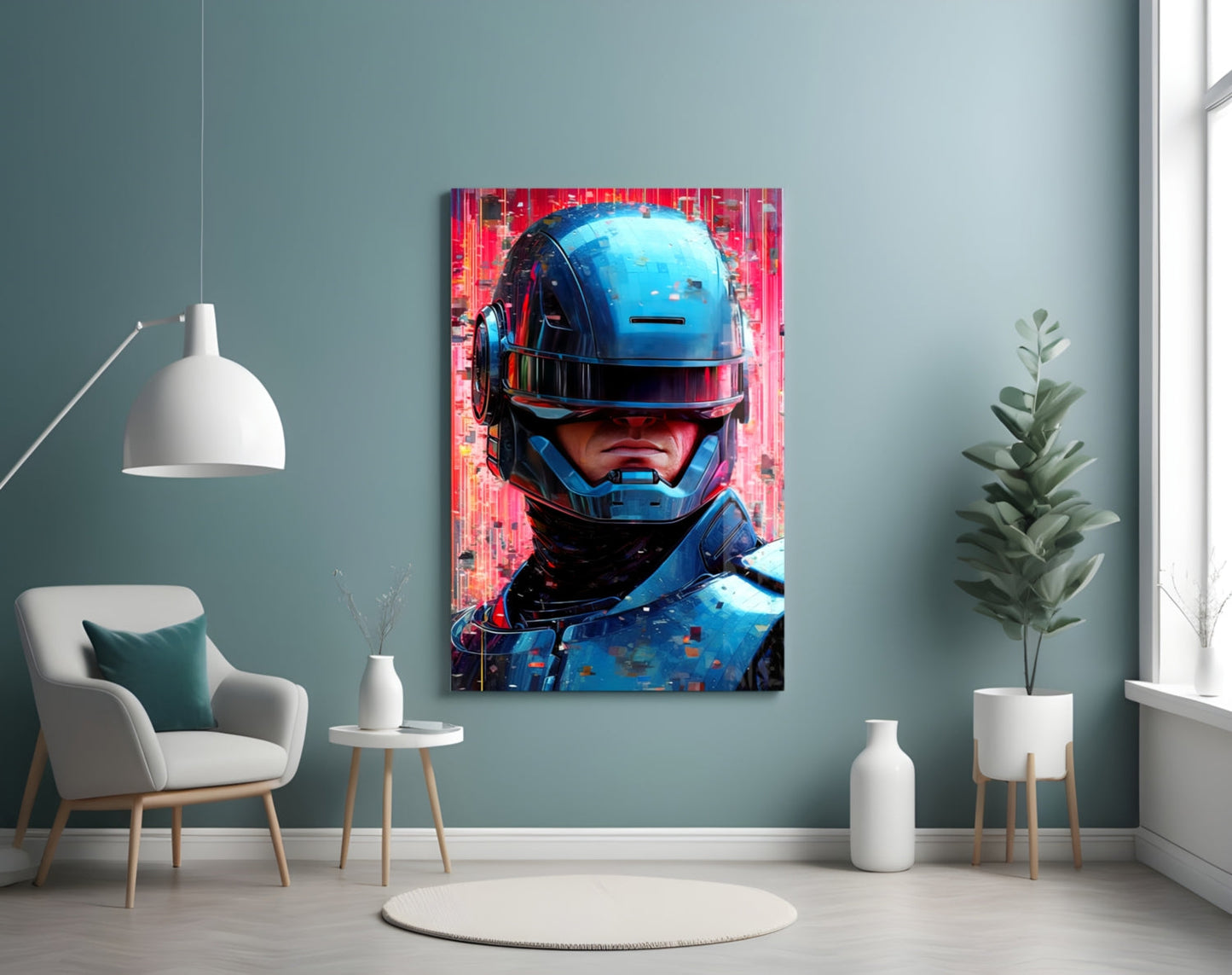 Futuristic Robot Enforcer Glass Wall Art