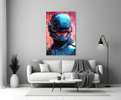 Futuristic Robot Enforcer Glass Wall Art