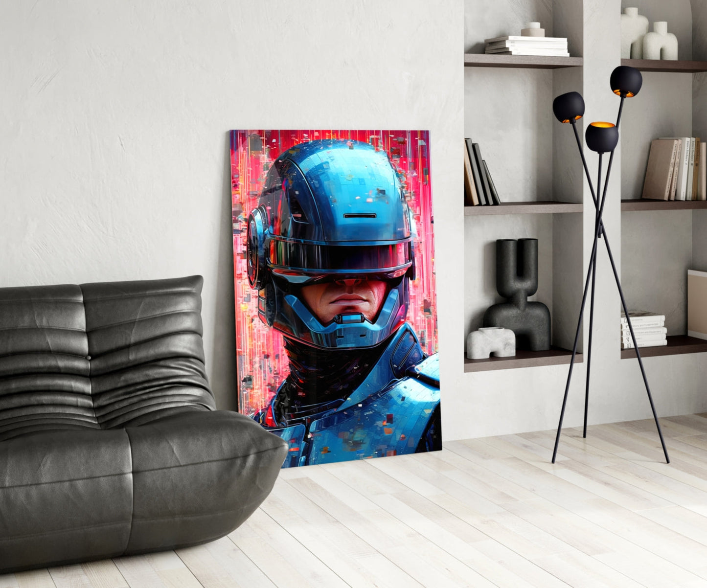 Futuristic Robot Enforcer Glass Wall Art