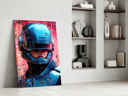 Futuristic Robot Enforcer Glass Wall Art