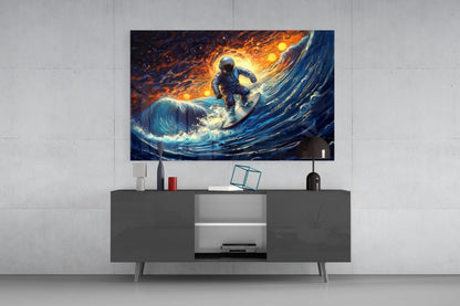 Surfing in Space Glass Wall Art