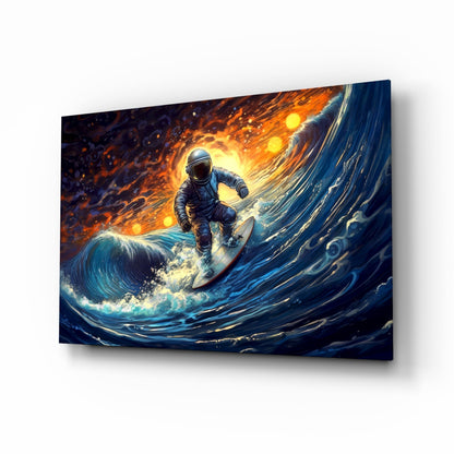Surfing in Space Glass Wall Art