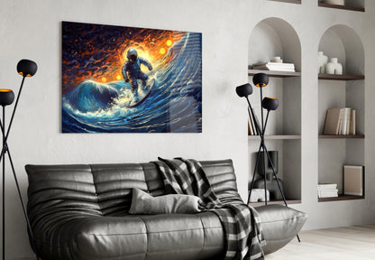 Surfing in Space Glass Wall Art