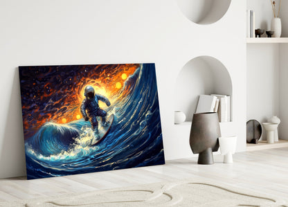 Surfing in Space Glass Wall Art