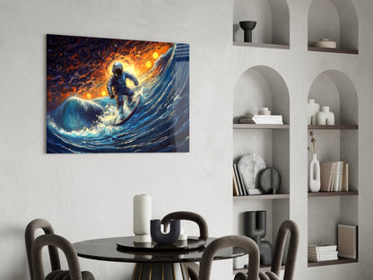 Surfing in Space Glass Wall Art
