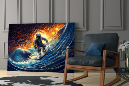 Surfing in Space Glass Wall Art