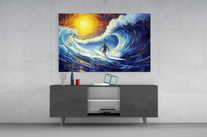 Surfer Wave Glass Wall Art