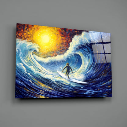 Surfer Wave Glass Wall Art