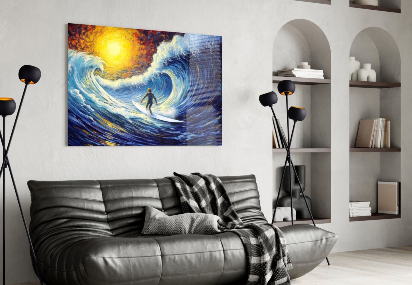 Surfer Wave Glass Wall Art