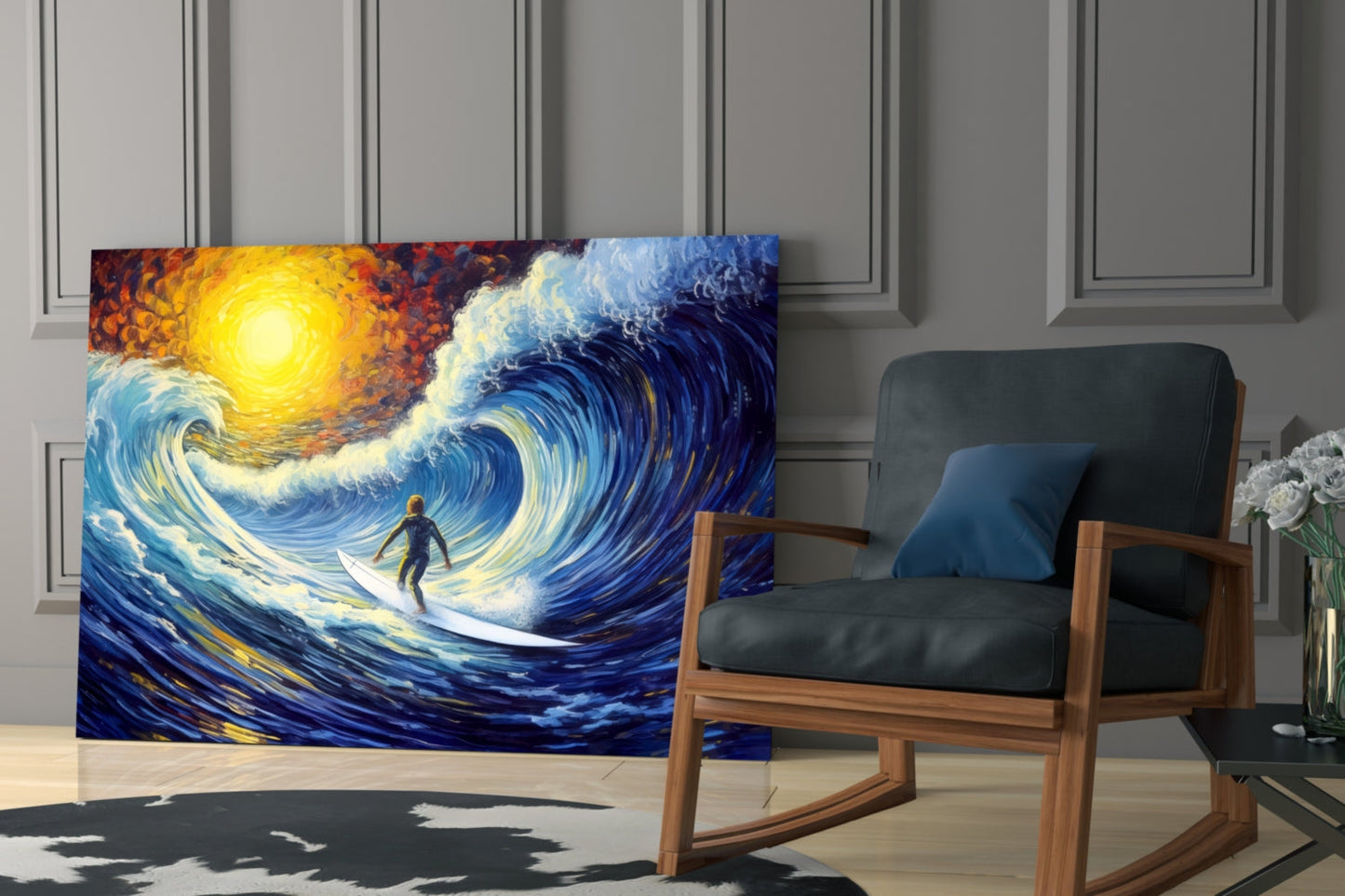 Surfer Wave Glass Wall Art