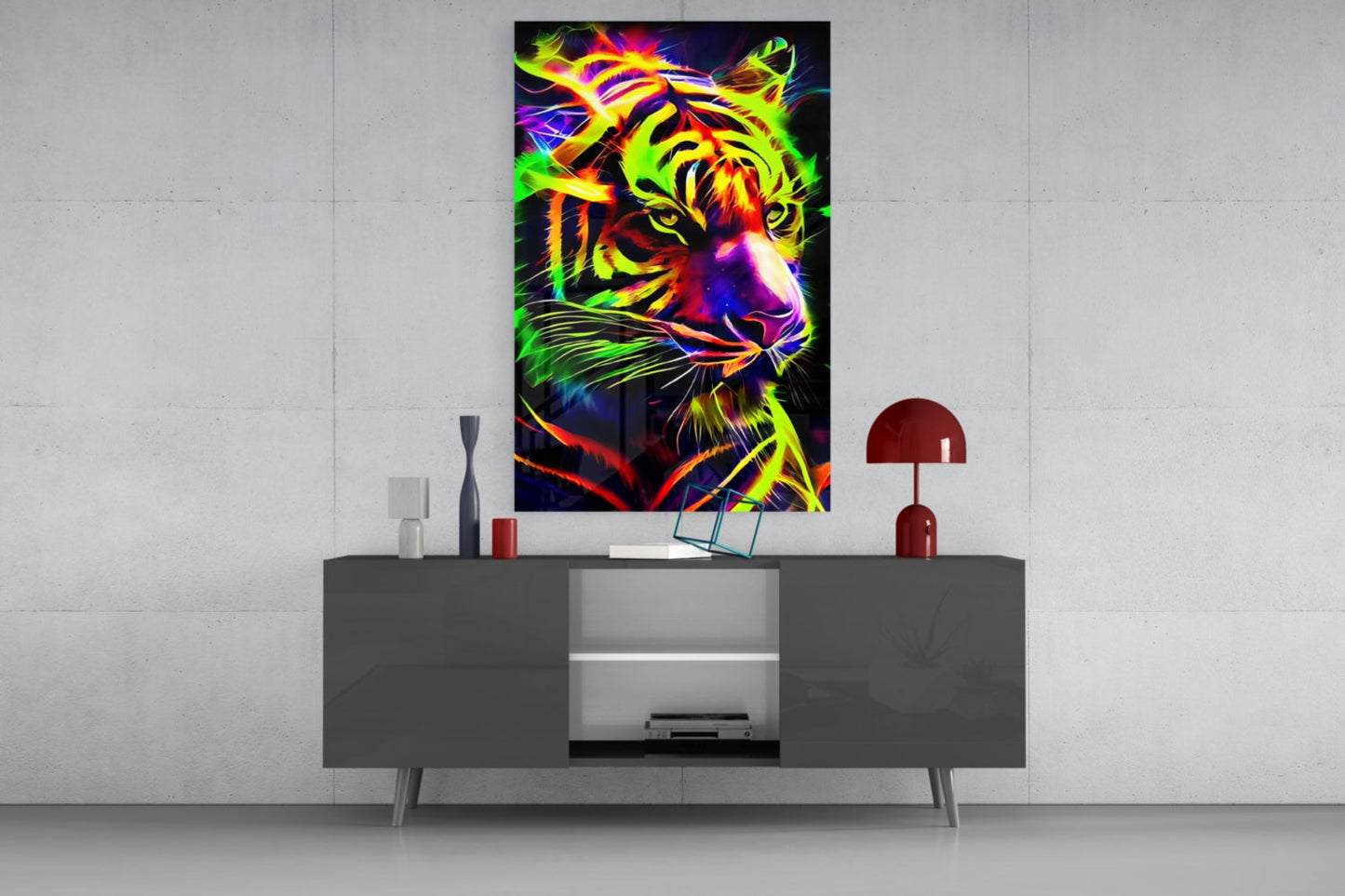 Neon Tiger Glass Wall Art