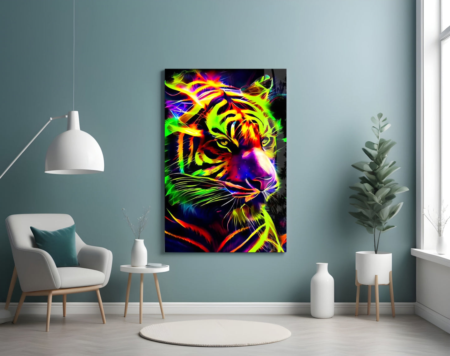 Neon Tiger Glass Wall Art