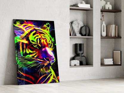 Neon Tiger Glass Wall Art