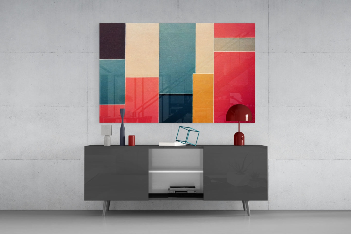 Color Block Rectangles Glass Wall Art