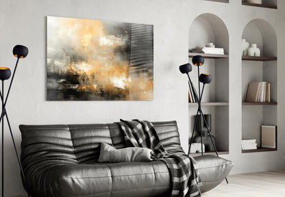 Amber Horizon Abstract Glass Wall Art
