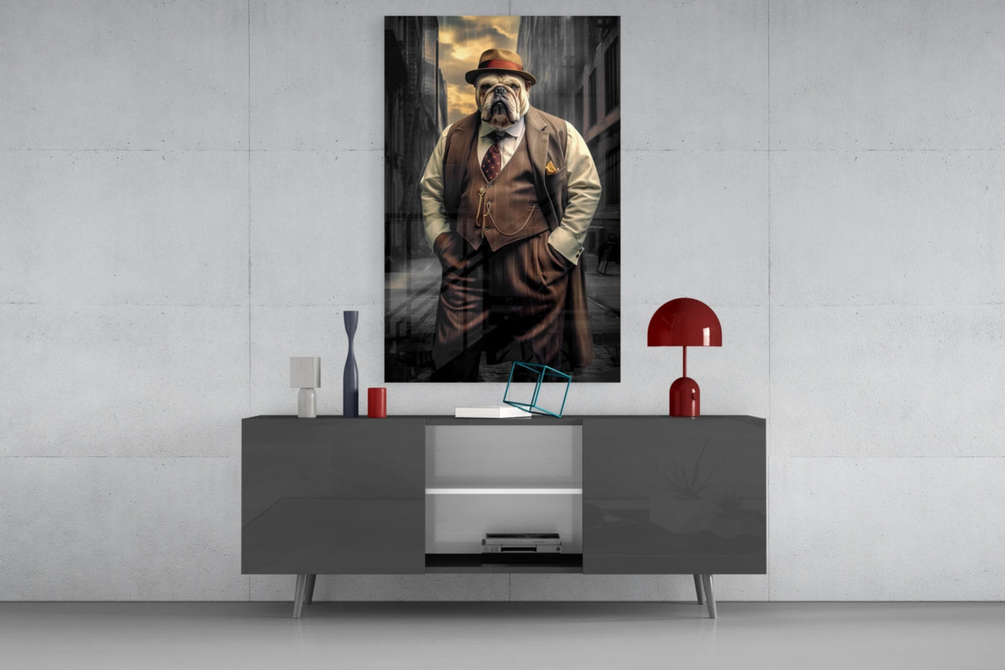 Bulldog in a Suit Glass Wall Art