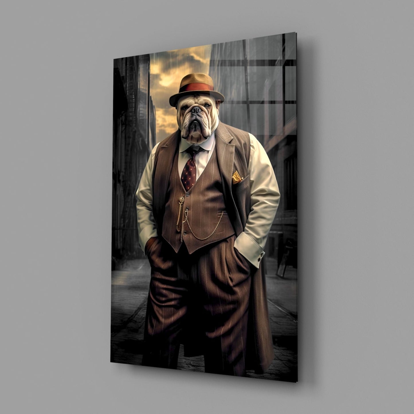 Bulldog in a Suit Glass Wall Art