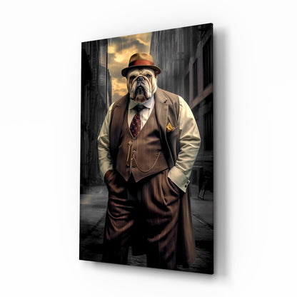 Bulldog in a Suit Glass Wall Art