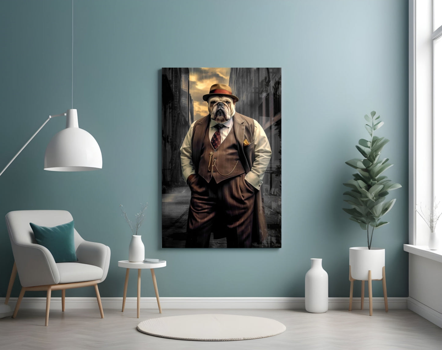 Bulldog in a Suit Glass Wall Art