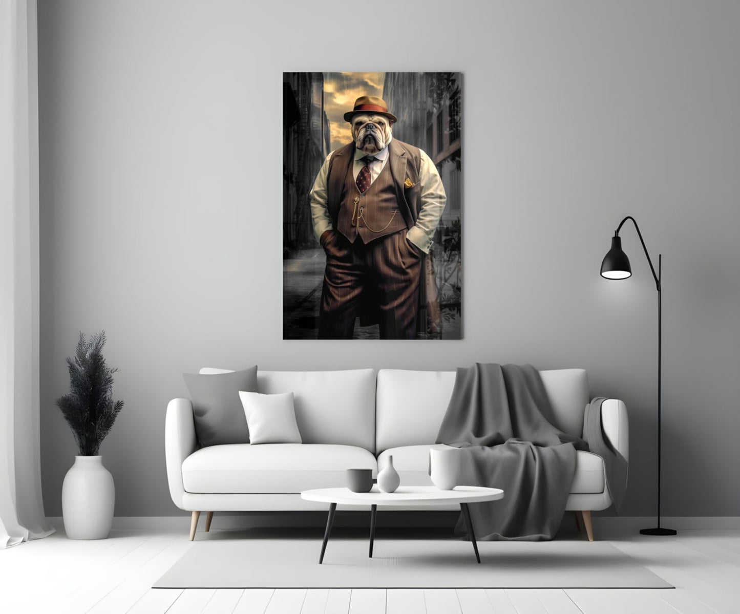 Bulldog in a Suit Glass Wall Art