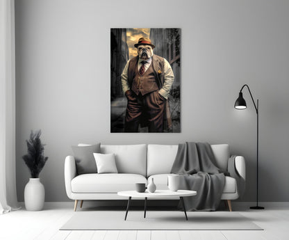Bulldog in a Suit Glass Wall Art
