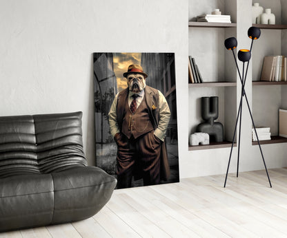 Bulldog in a Suit Glass Wall Art