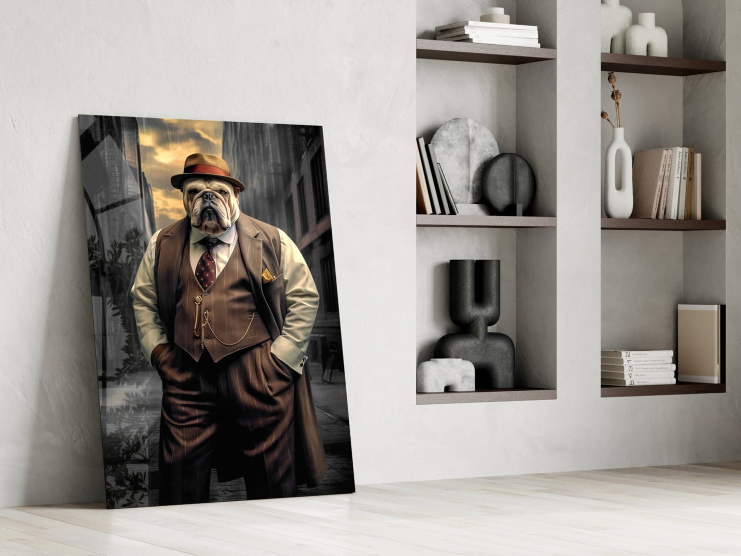 Bulldog in a Suit Glass Wall Art