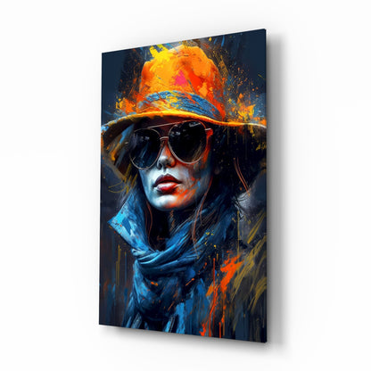Fedora Sunglasses Woman Paint Splash Glass Wall Art