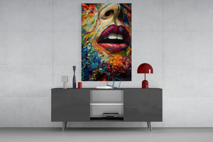 Lips and Flowers Glass Wall Art