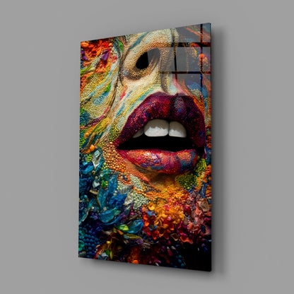 Lips and Flowers Glass Wall Art