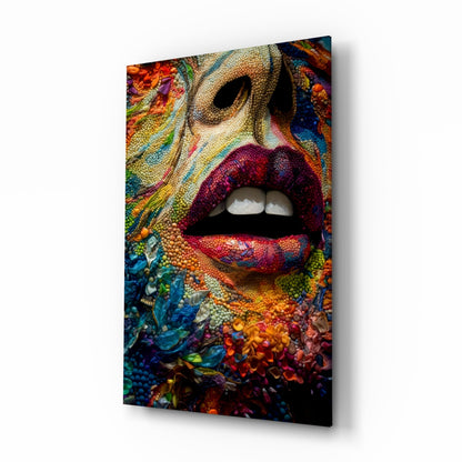 Lips and Flowers Glass Wall Art