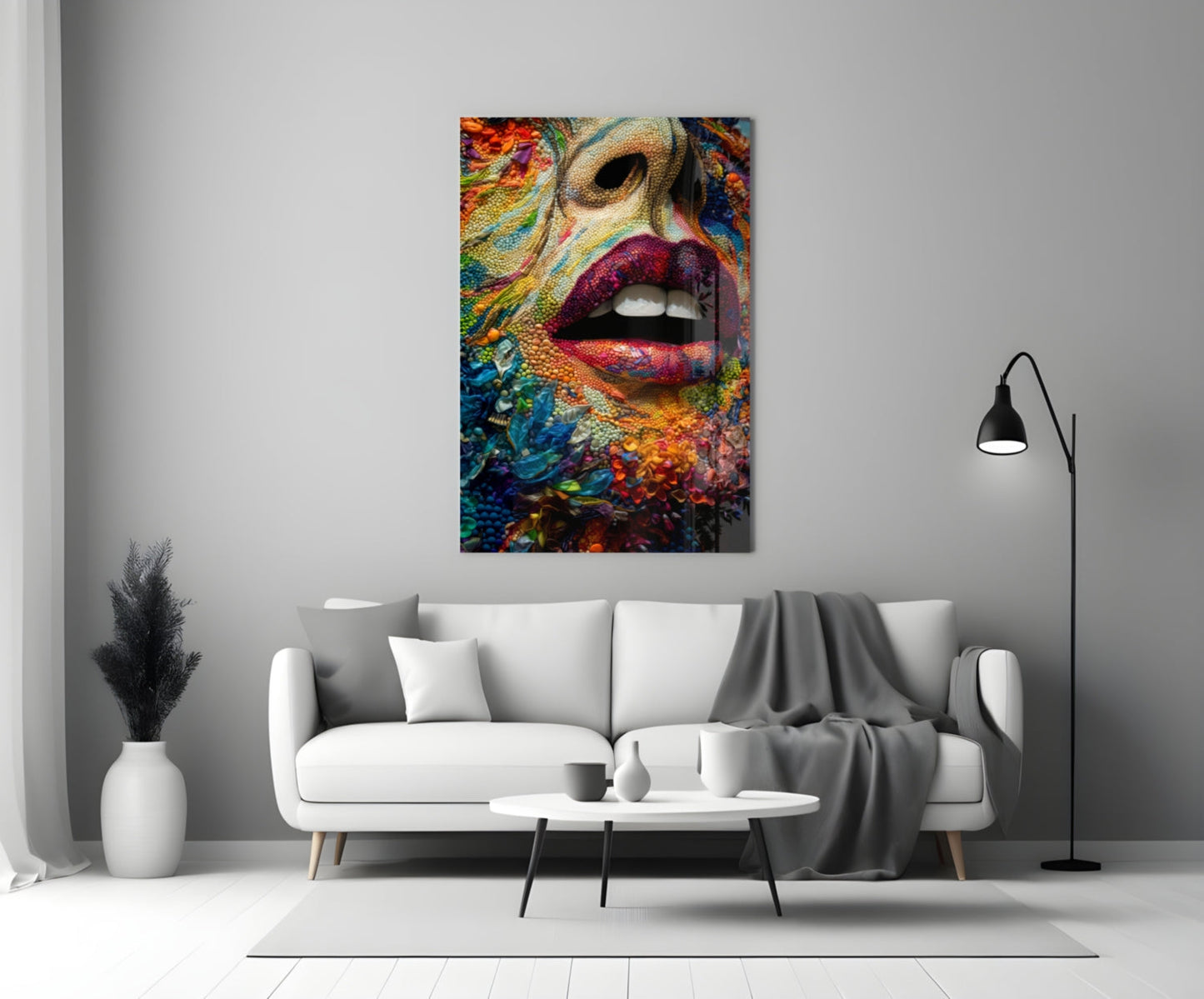 Lips and Flowers Glass Wall Art