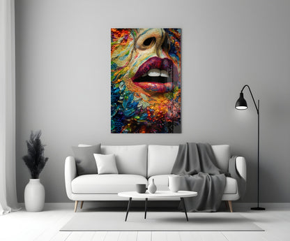 Lips and Flowers Glass Wall Art