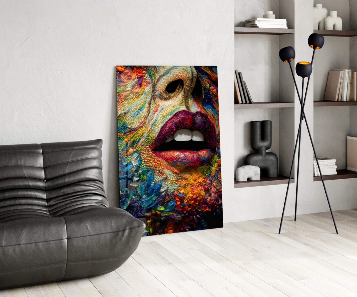 Lips and Flowers Glass Wall Art
