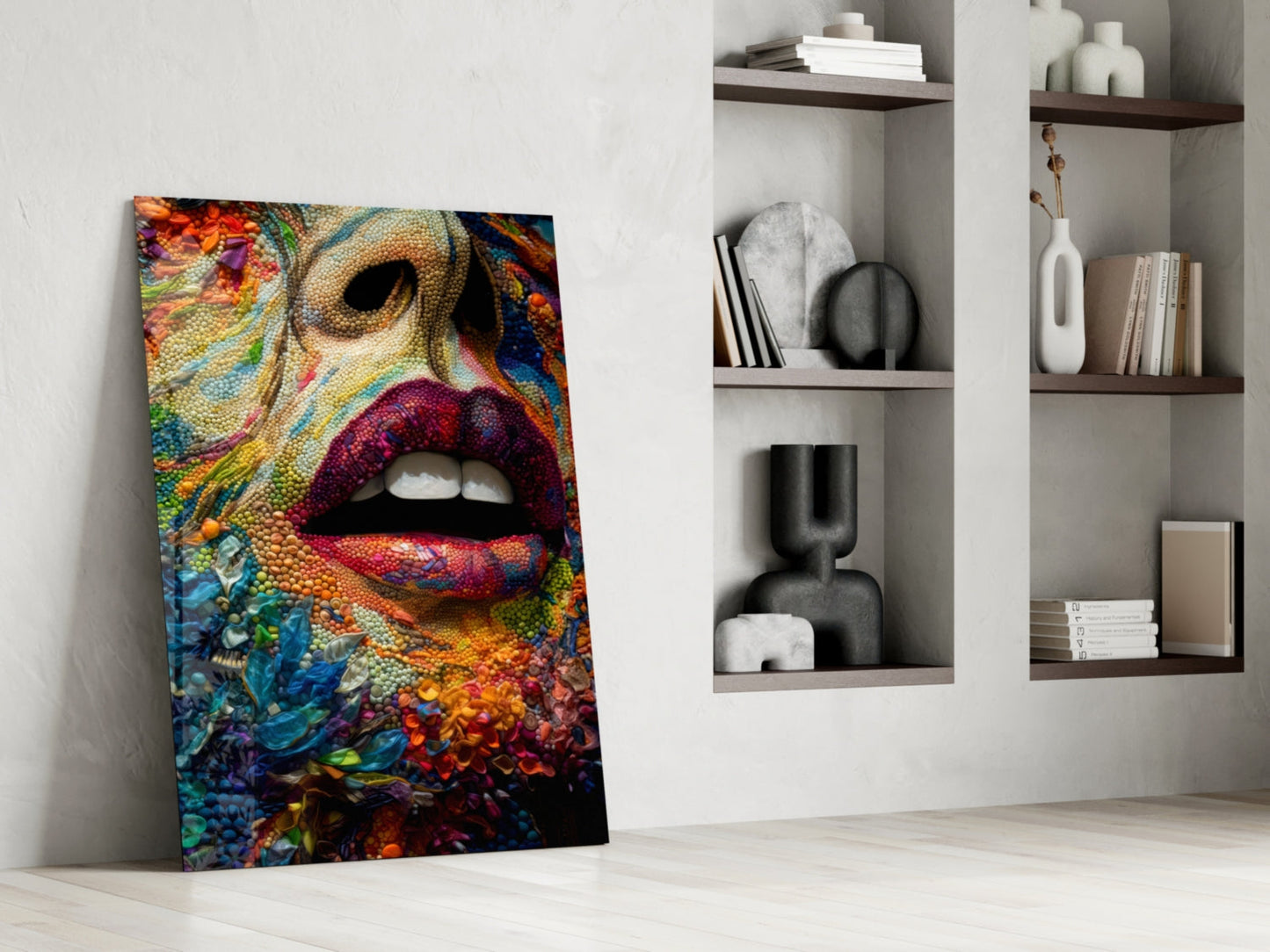 Lips and Flowers Glass Wall Art