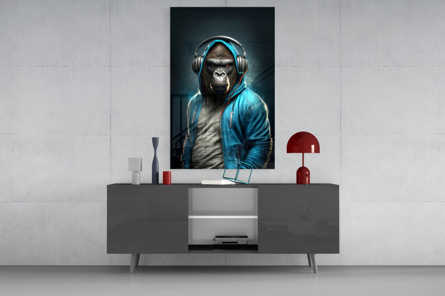Animal Vogue Cyan Hoodie Glass Wall Art