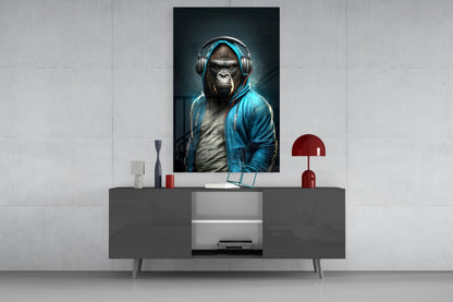 Animal Vogue Cyan Hoodie Glass Wall Art