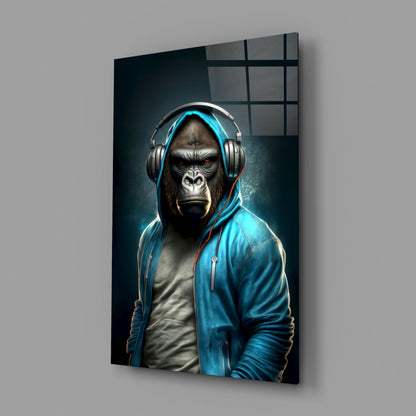 Animal Vogue Cyan Hoodie Glass Wall Art