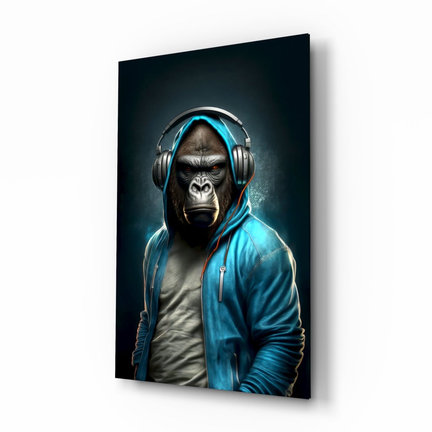 Animal Vogue Cyan Hoodie Glass Wall Art
