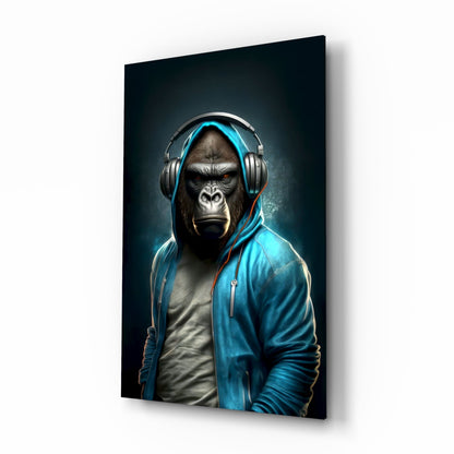 Animal Vogue Cyan Hoodie Glass Wall Art