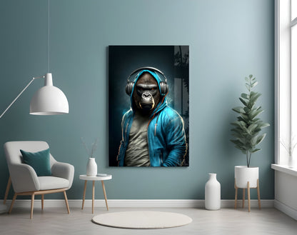 Animal Vogue Cyan Hoodie Glass Wall Art