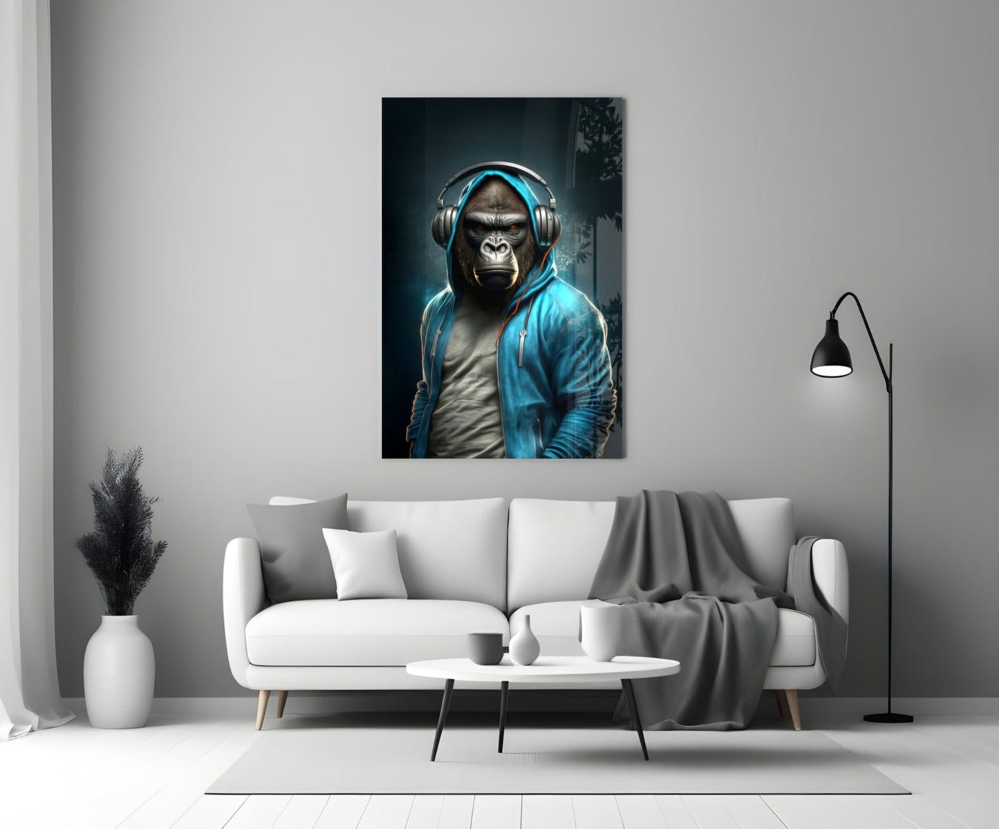 Animal Vogue Cyan Hoodie Glass Wall Art