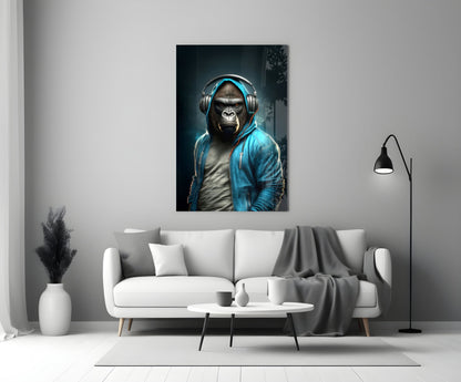 Animal Vogue Cyan Hoodie Glass Wall Art