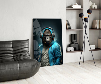 Animal Vogue Cyan Hoodie Glass Wall Art