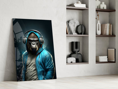 Animal Vogue Cyan Hoodie Glass Wall Art